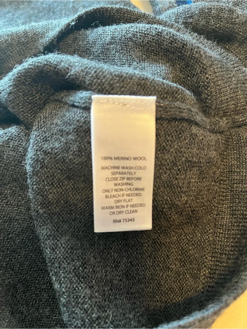 100% Merino Skyr Charcoal Quarter-Zip Sweater with Blue Stripe